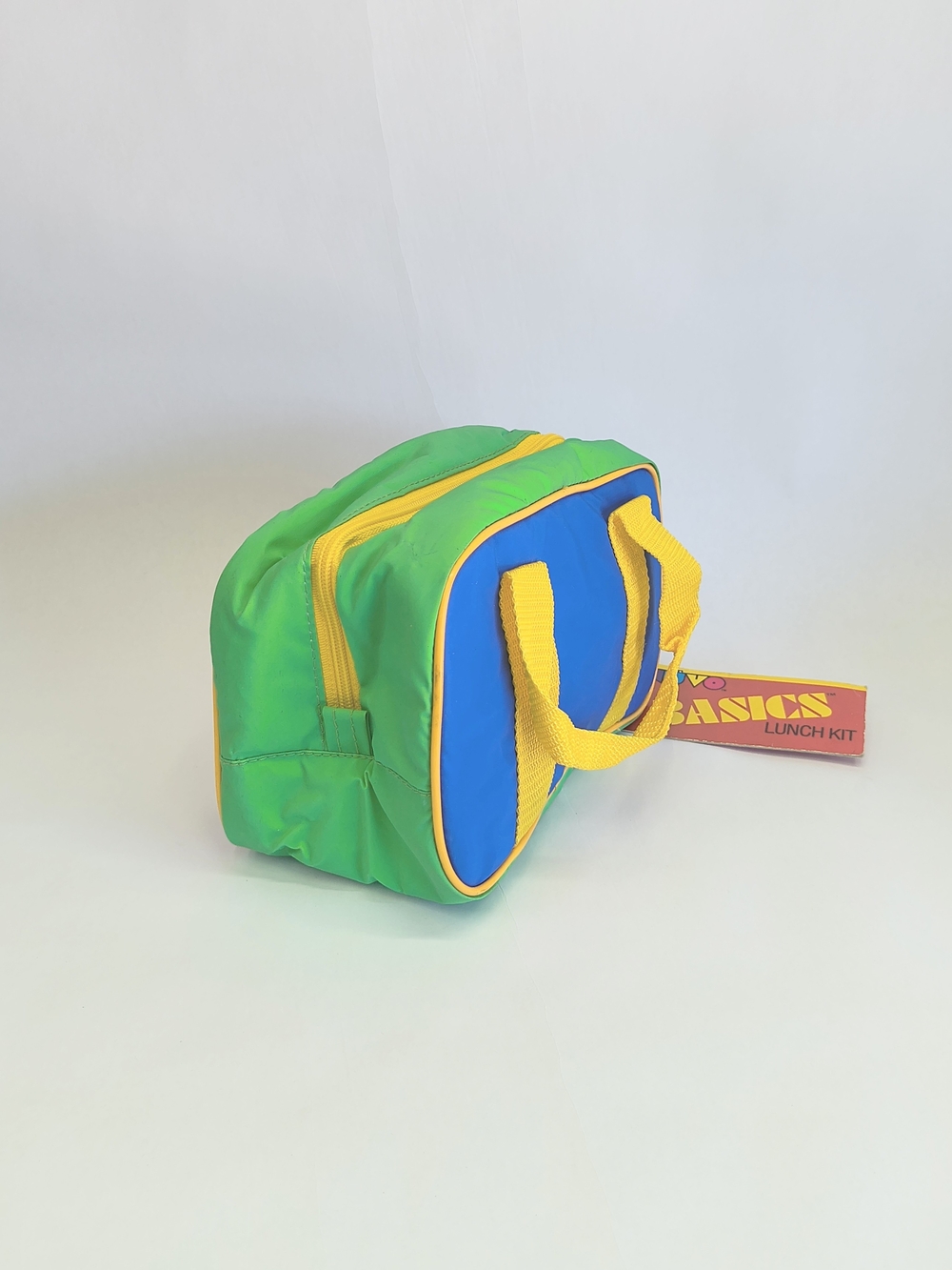VINTAGE Nuvo Basics Lunch Bag Blue Green Yellow Color Block PVC Insulated 9" NOS